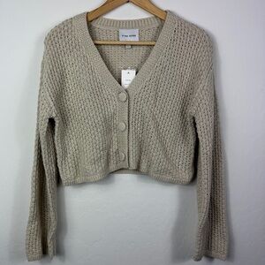 Pink Rose Beige Cropped Cardigan
